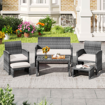 6 Pieces Patio Furniture Set Outdoor Sectional Conversation PE Rattan Sofa Set, White Outdoor Sectionals at Gallery Canada