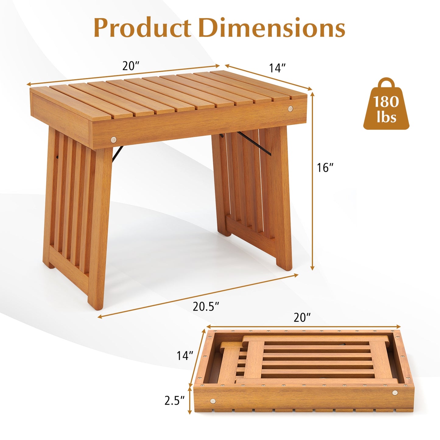 Patio Foldable Side Table, Slatted Tabletop, Natural Patio Coffee Tables at Gallery Canada