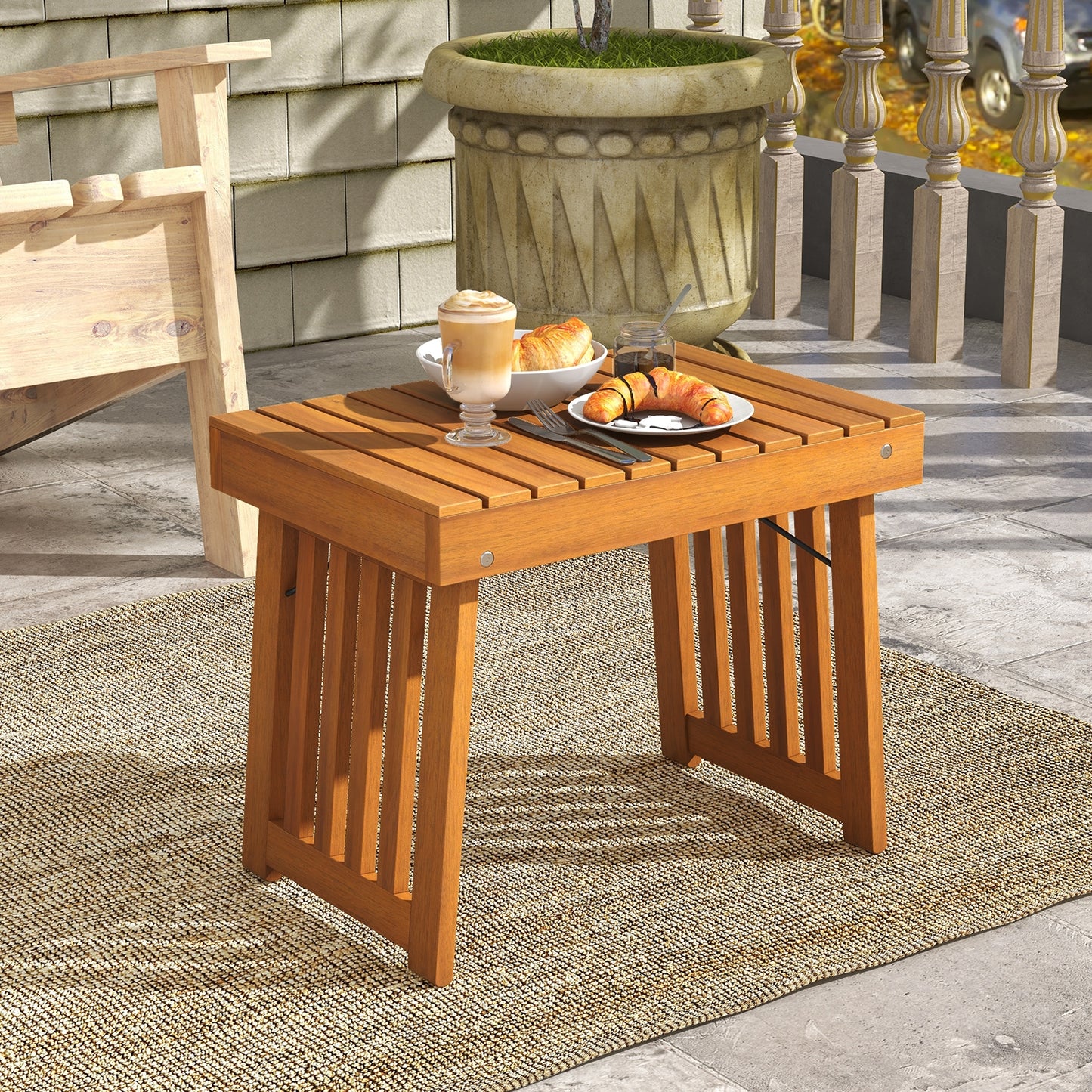 Patio Foldable Side Table, Slatted Tabletop, Natural Patio Coffee Tables at Gallery Canada