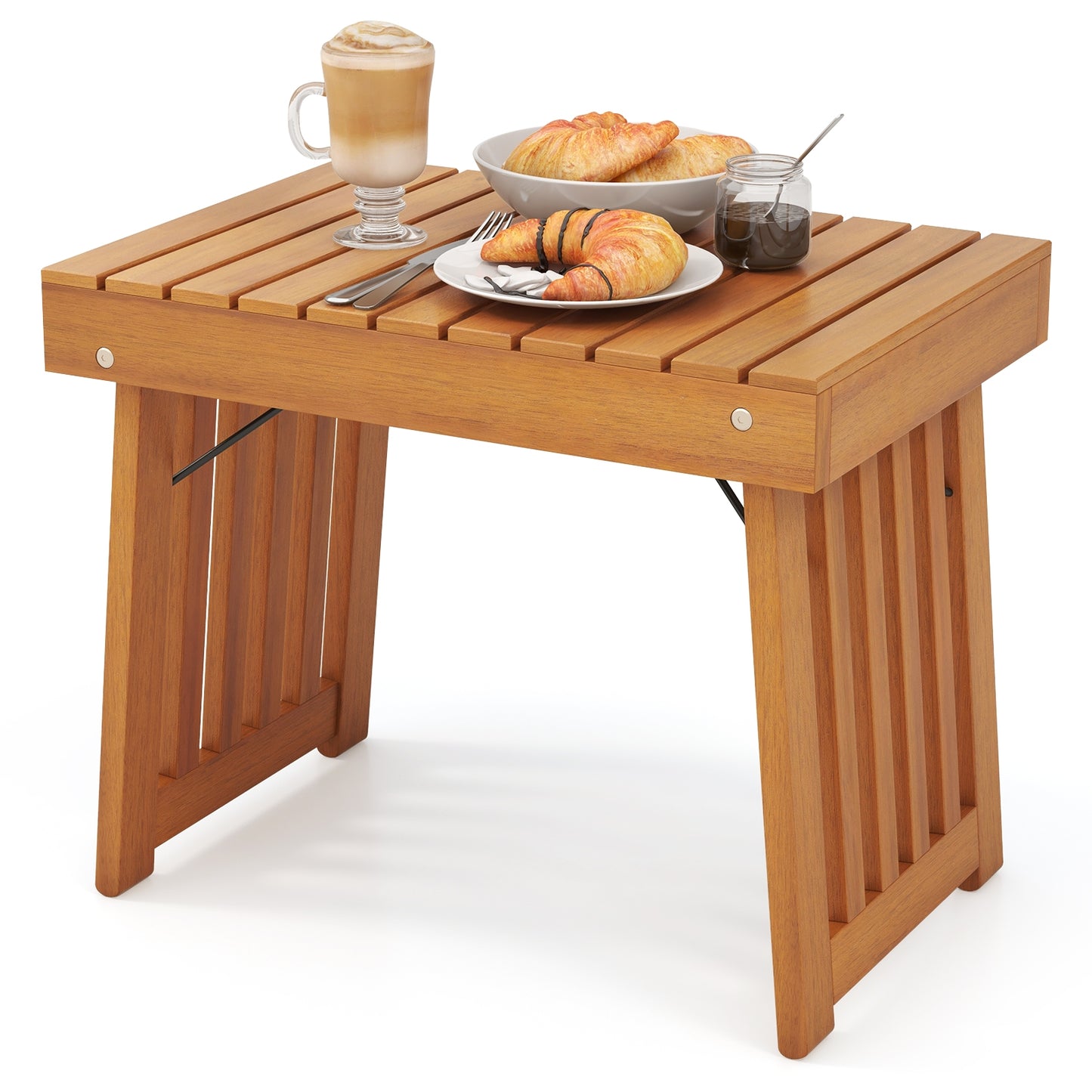 Patio Foldable Side Table, Slatted Tabletop, Natural Patio Coffee Tables at Gallery Canada