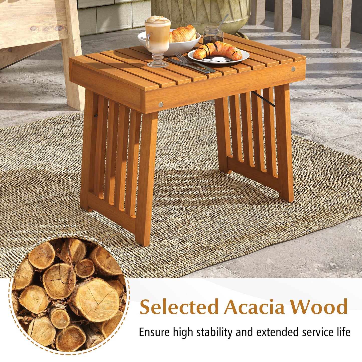 Patio Foldable Side Table, Slatted Tabletop, Natural Patio Coffee Tables at Gallery Canada