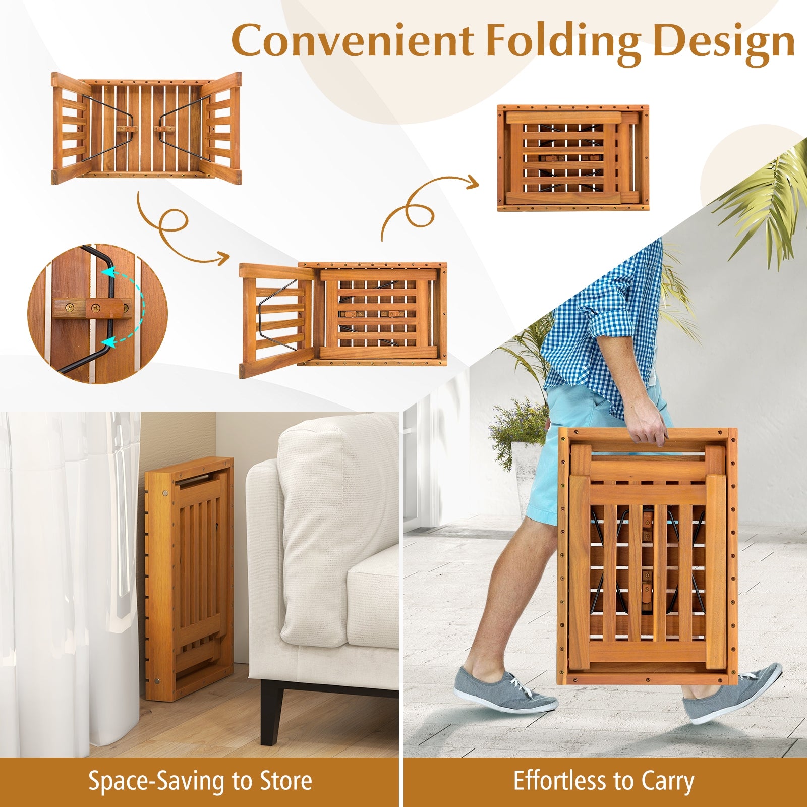 Patio Foldable Side Table, Slatted Tabletop, Natural Patio Coffee Tables at Gallery Canada