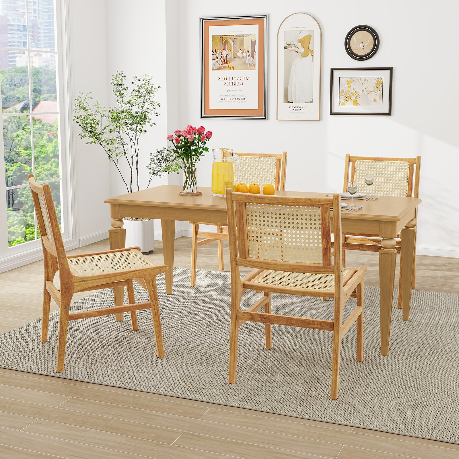 Rattan Dining Chair with Natural Cane Woven Backrest and Teak Wood Frame, Natural Dining Chairs at Gallery Canada