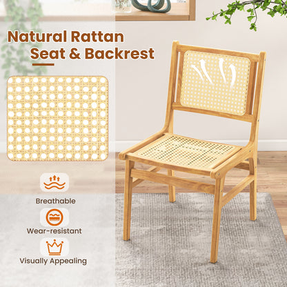 Rattan Dining Chair with Natural Cane Woven Backrest and Teak Wood Frame, Natural Dining Chairs at Gallery Canada