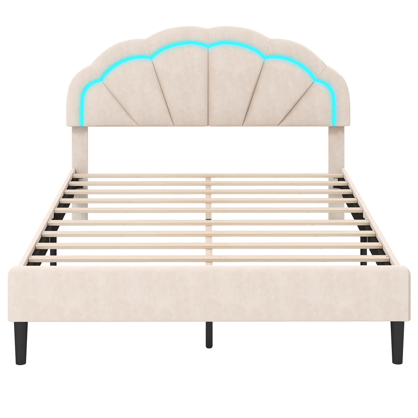 Upholstered LED Bed Frame with Adjustable Flower Headboard and Metal Support Feet-Queen Size Trundle Bed Frame at Gallery Canada