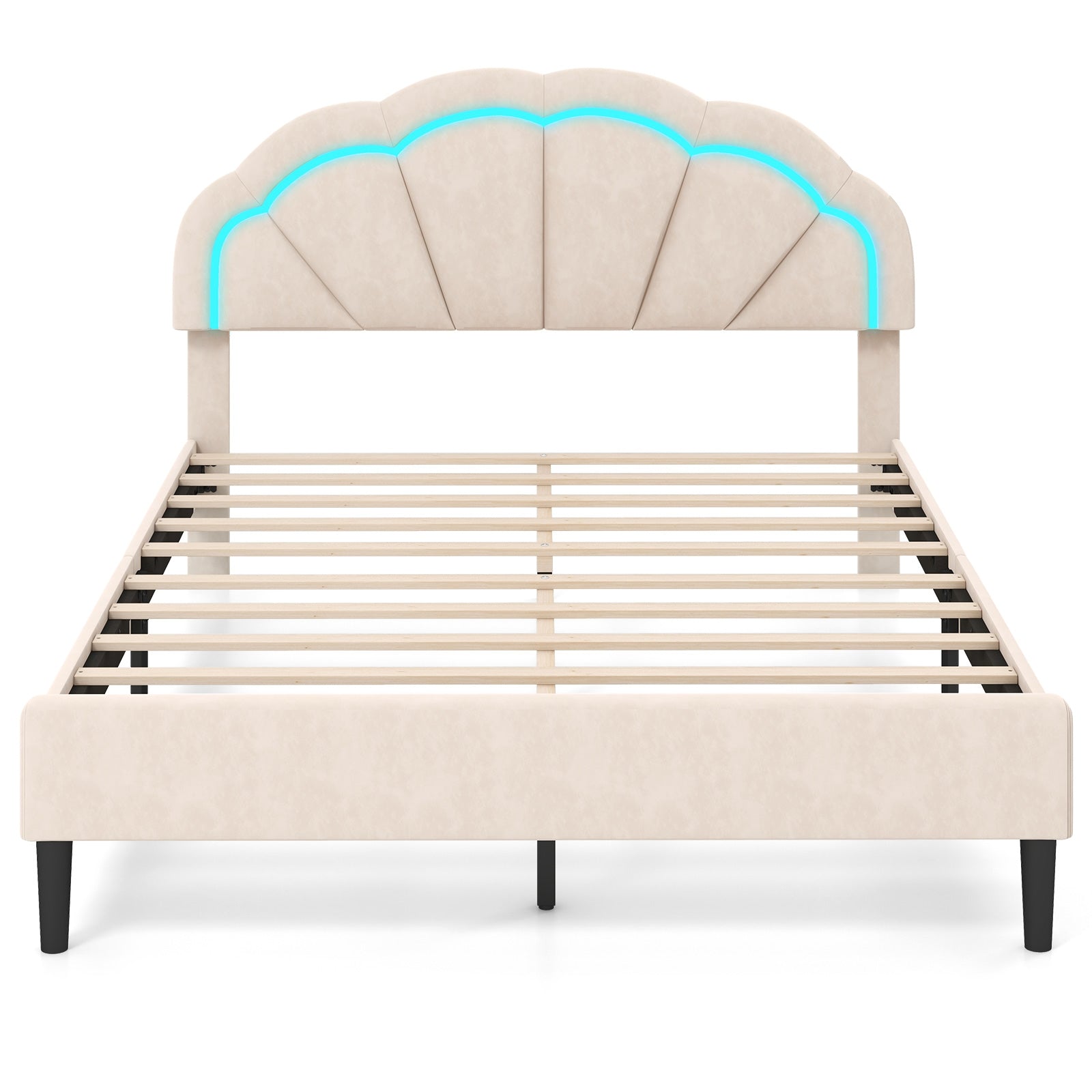 Upholstered LED Bed Frame with Adjustable Flower Headboard and Metal Support Feet-Queen Size Trundle Bed Frame at Gallery Canada