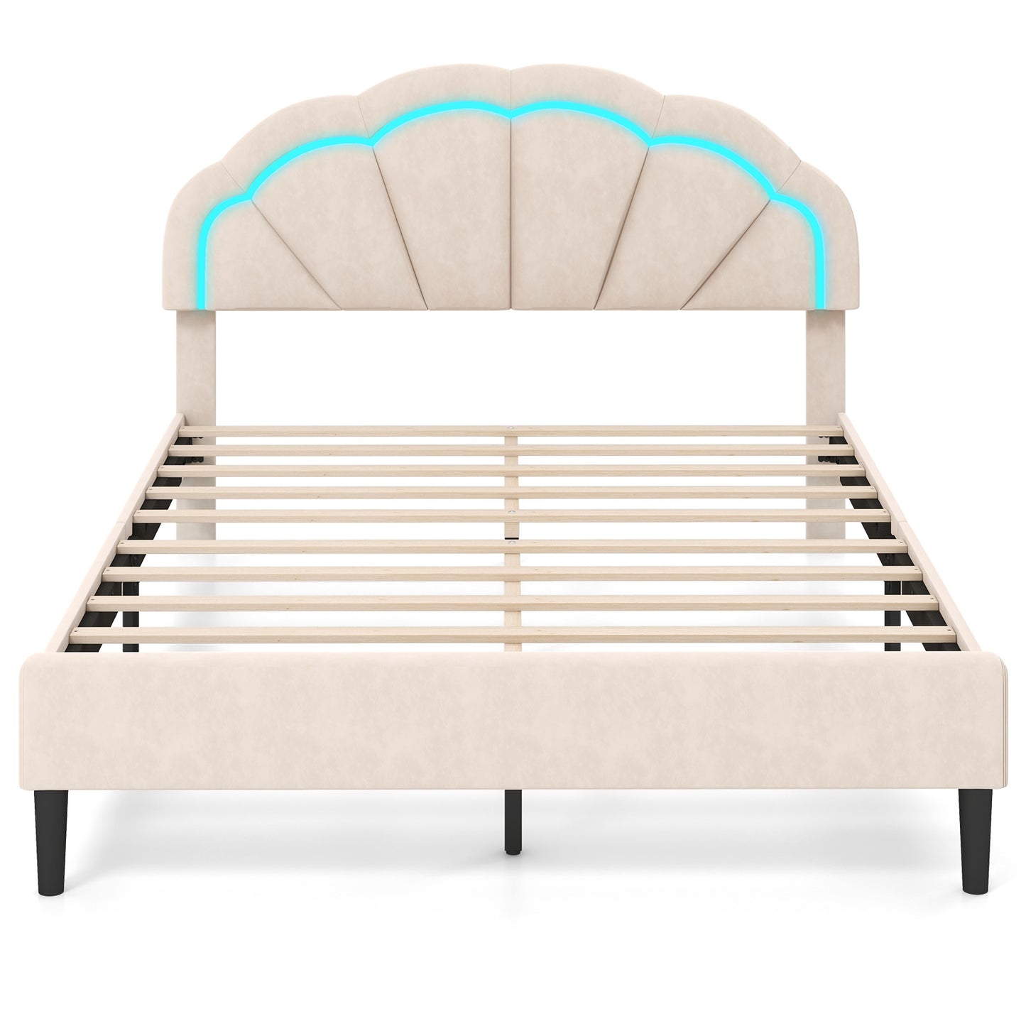 Upholstered LED Bed Frame with Adjustable Flower Headboard and Metal Support Feet-Queen Size Trundle Bed Frame at Gallery Canada