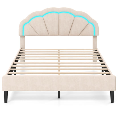 Upholstered LED Bed Frame with Adjustable Flower Headboard and Metal Support Feet-Queen Size Trundle Bed Frame at Gallery Canada