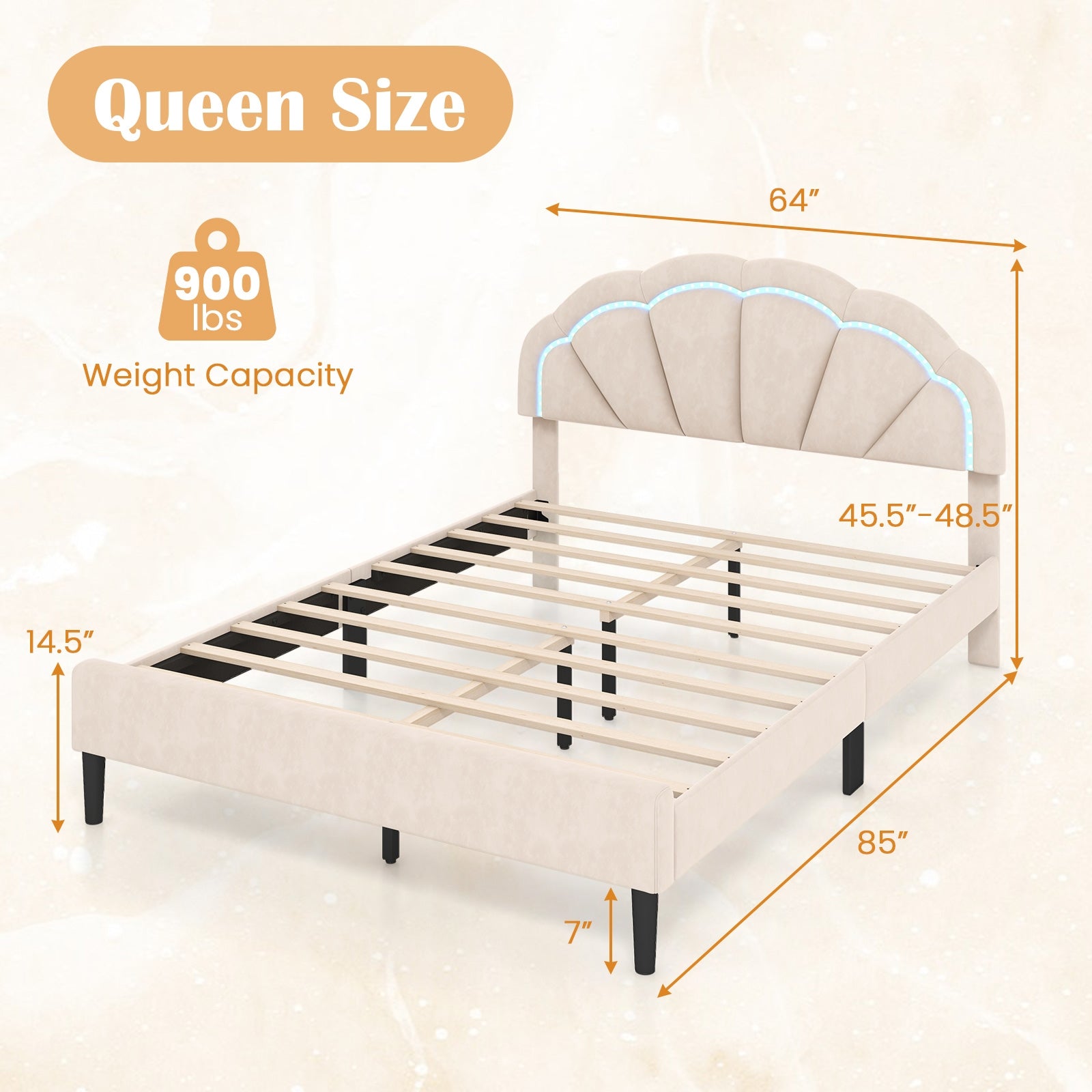 Upholstered LED Bed Frame with Adjustable Flower Headboard and Metal Support Feet-Queen Size Trundle Bed Frame at Gallery Canada