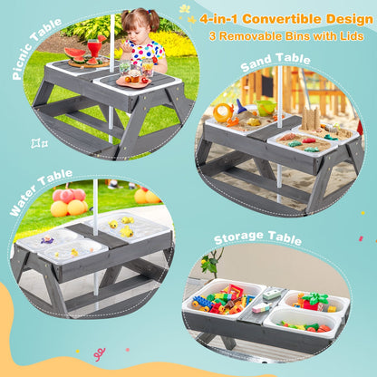 Kids Picnic Table Set, With 3 Removable Bins, Gray Kids Table & Chair Sets at Gallery Canada