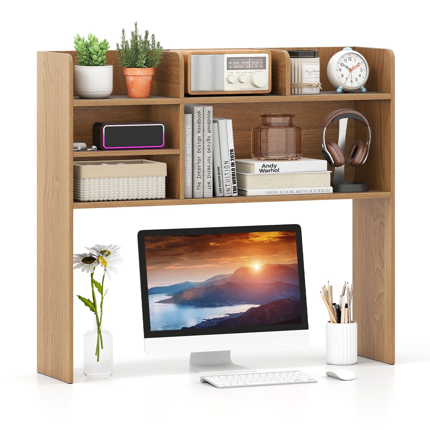 Desktop Bookshelf Countertop Storage Hutch, 6 Shelves, Natural Bookcases Natural at Gallery Canada