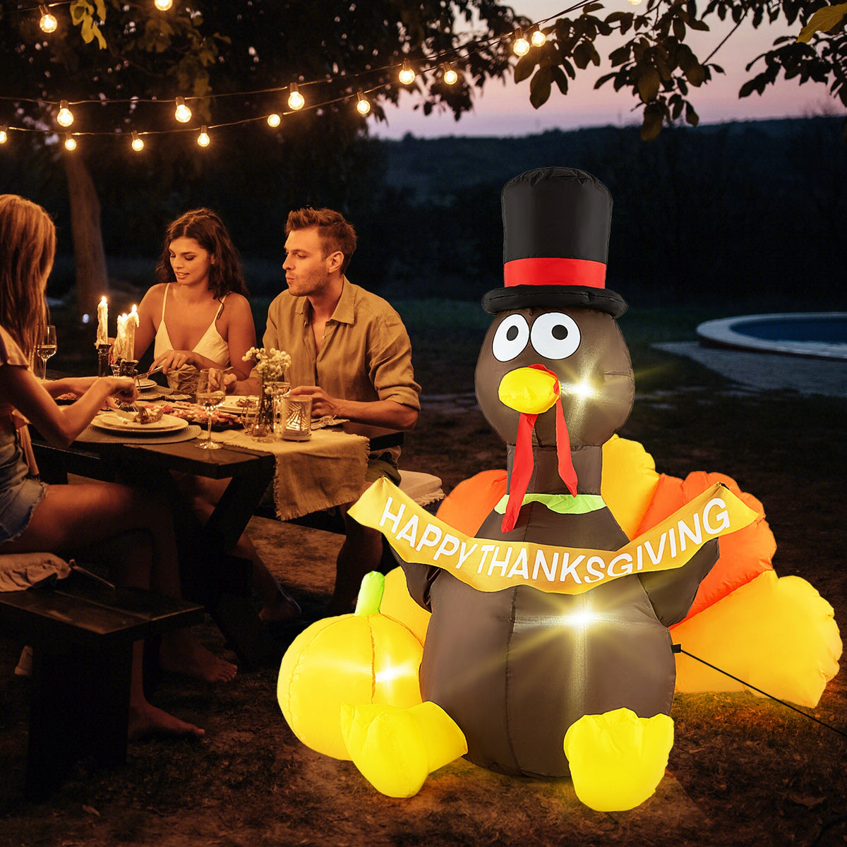 5 FT Inflatable Turkey With Pumpkin, LED Lights, Multicolor Thanksgiving at Gallery Canada