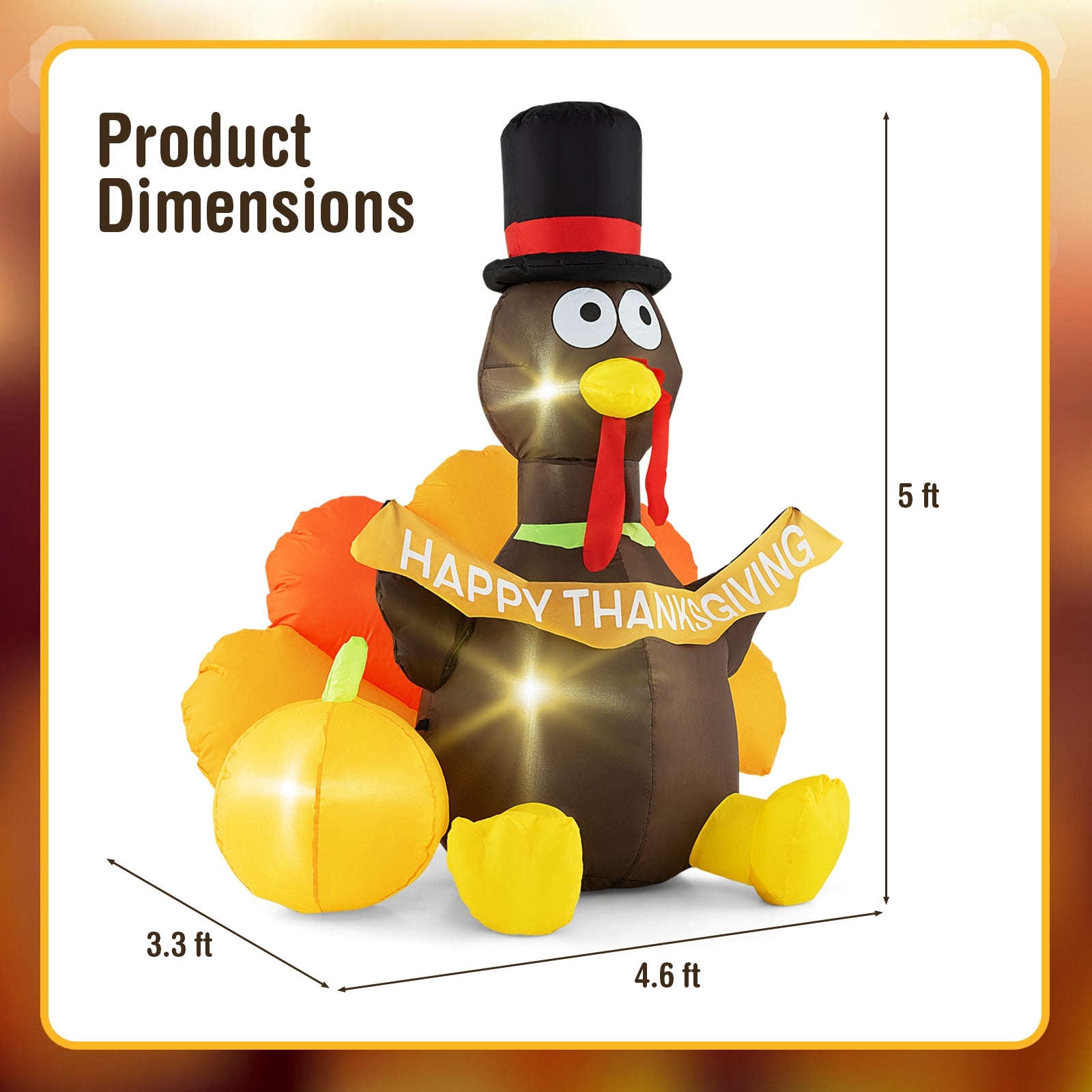 5 FT Inflatable Turkey With Pumpkin, LED Lights, Multicolor Thanksgiving at Gallery Canada