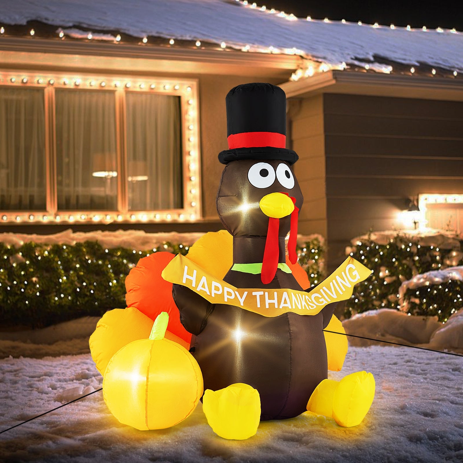 5 FT Inflatable Turkey With Pumpkin, LED Lights, Multicolor Thanksgiving at Gallery Canada