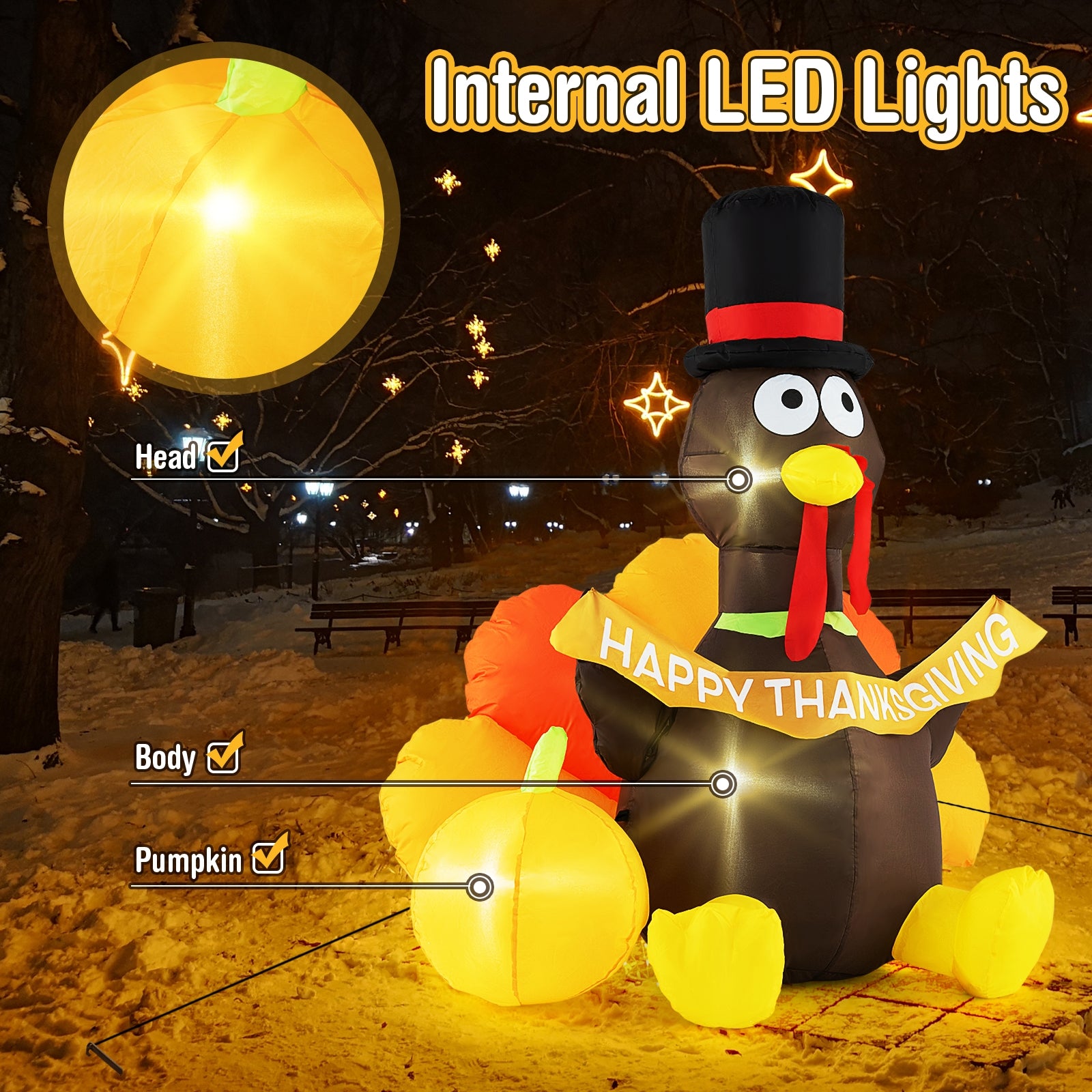 5 FT Inflatable Turkey With Pumpkin, LED Lights, Multicolor Thanksgiving at Gallery Canada