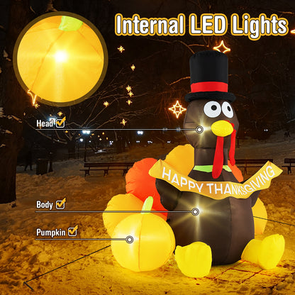 5 FT Inflatable Turkey With Pumpkin, LED Lights, Multicolor Thanksgiving at Gallery Canada