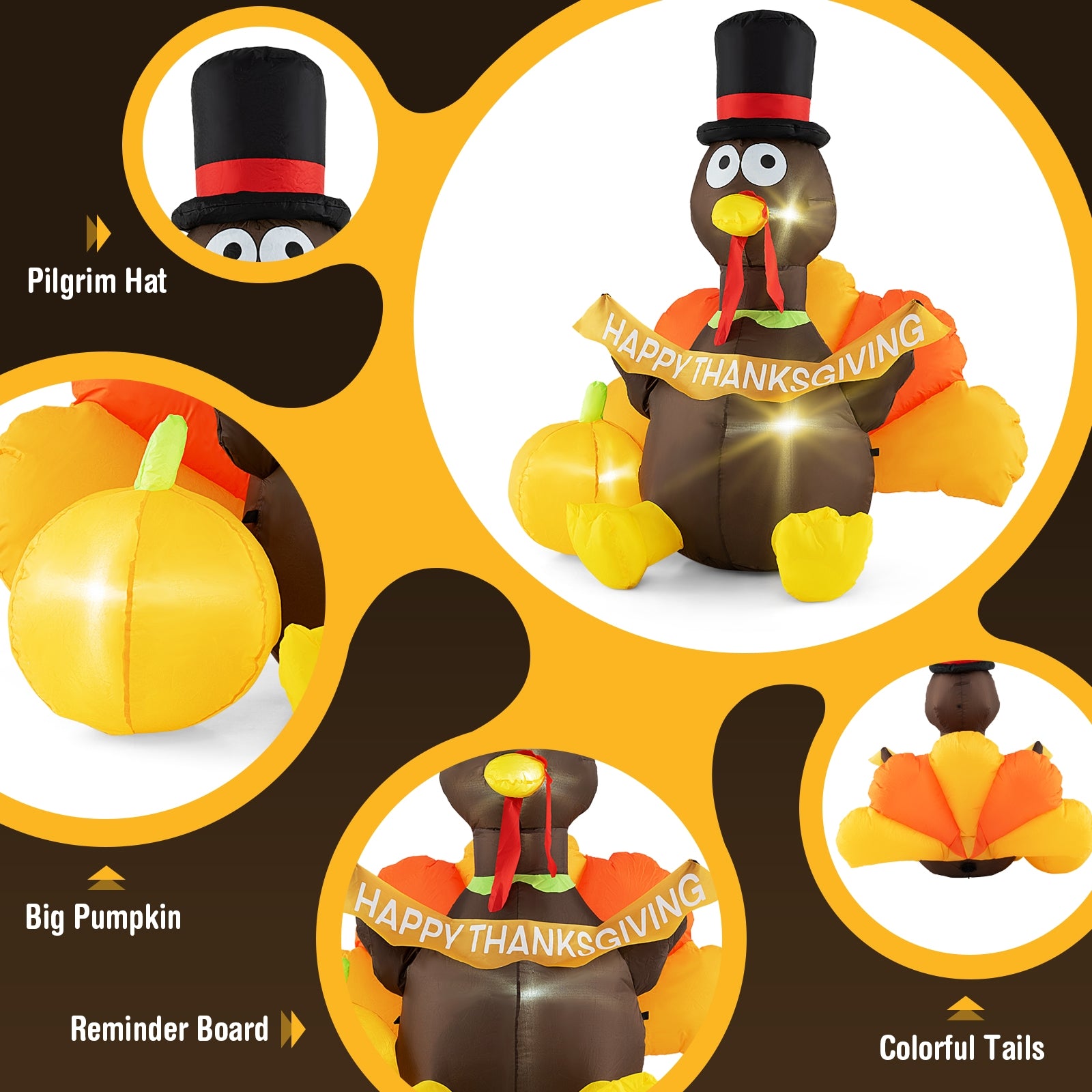 5 FT Inflatable Turkey With Pumpkin, LED Lights, Multicolor Thanksgiving at Gallery Canada