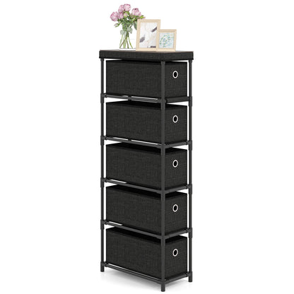 Narrow Dresser with 5 Drawers Slim Storage Tower with Metal Frame, Black Dressers & Chests at Gallery Canada