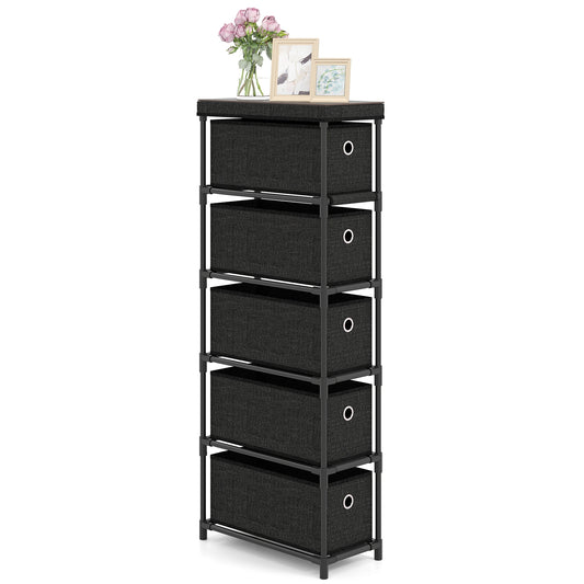 Narrow 5-Drawer Dresser, Slim Storage Tower, Metal Frame, Black Dressers & Chests Black at Gallery Canada
