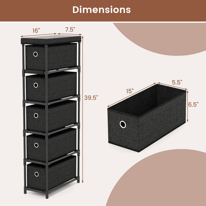 Narrow Dresser with 5 Drawers Slim Storage Tower with Metal Frame, Black Dressers & Chests at Gallery Canada