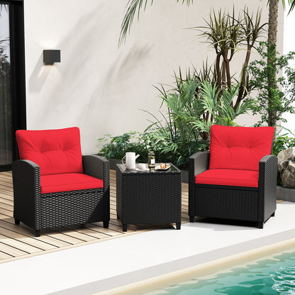 3 Pieces Patio Furniture Set with Tempered Glass Coffee Table, Red Patio Conversation Sets at Gallery Canada