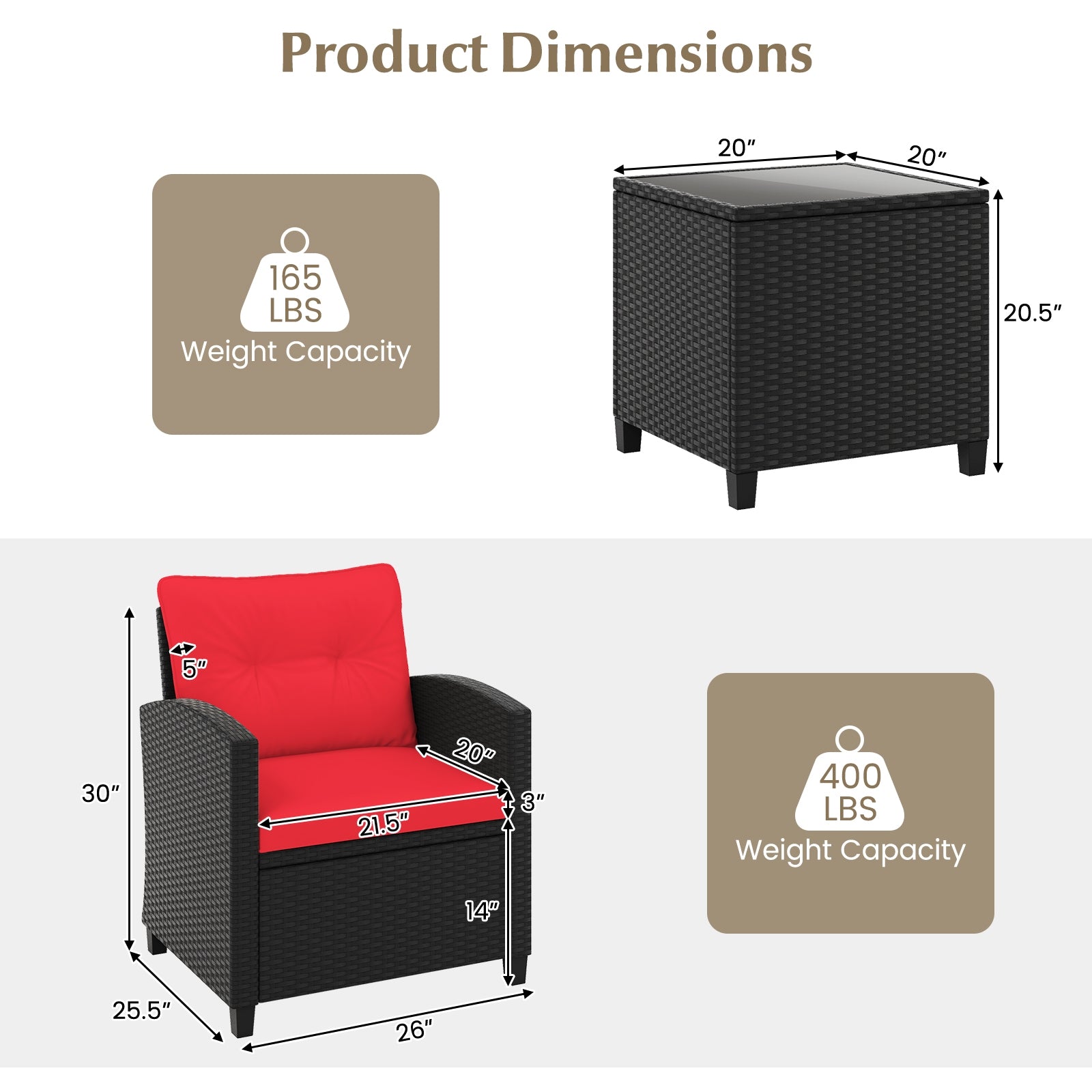 3 Pieces Patio Furniture Set with Tempered Glass Coffee Table, Red Patio Conversation Sets at Gallery Canada