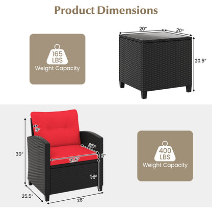 3 Pieces Patio Furniture Set with Tempered Glass Coffee Table, Red Patio Conversation Sets at Gallery Canada