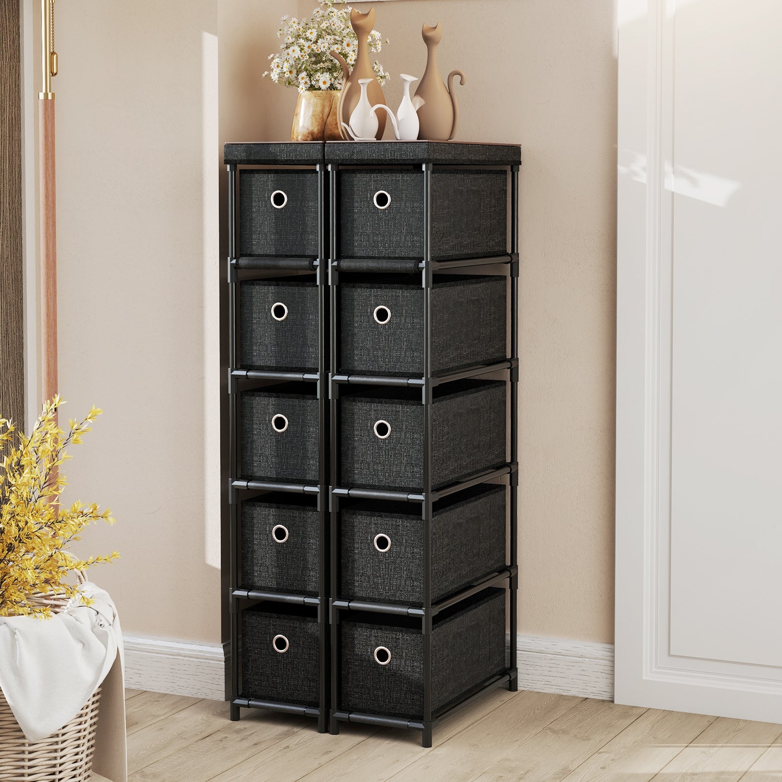 Narrow Dresser with 5 Drawers Slim Storage Tower with Metal Frame, Black Dressers & Chests at Gallery Canada