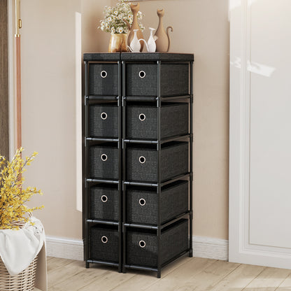 Narrow Dresser with 5 Drawers Slim Storage Tower with Metal Frame, Black Dressers & Chests at Gallery Canada