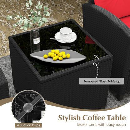 3 Pieces Patio Furniture Set with Tempered Glass Coffee Table, Red Patio Conversation Sets at Gallery Canada