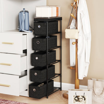 Narrow Dresser with 5 Drawers Slim Storage Tower with Metal Frame, Black Dressers & Chests at Gallery Canada