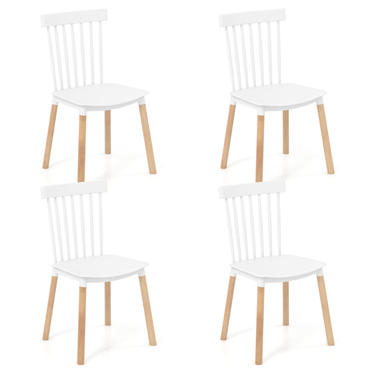 Set of 4 Windsor Dining Chairs with Spindle Backs and Curved Seats, White Dining Chairs White at Gallery Canada