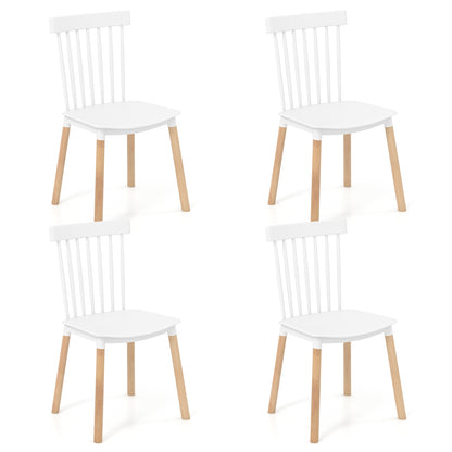 Ensemble de 4 chaises de salle à manger Windsor, dossiers à fuseaux, sièges courbés, blanc