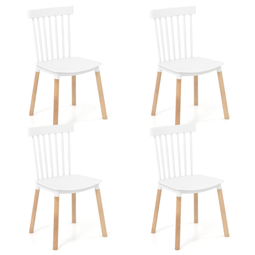Set Of 4 Windsor Dining Chairs, Spindle Backs, Curved Seats, White