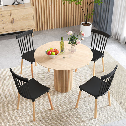 Set of 4 Windsor Dining Chairs with Spindle Backs and Curved Seats, Black