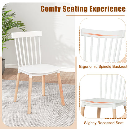 Set of 4 Windsor Dining Chairs with Spindle Backs and Curved Seats, White
