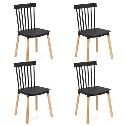 Ensemble de 4 chaises à manger Windsor, dossiers à fuseaux, sièges incurvés, noir