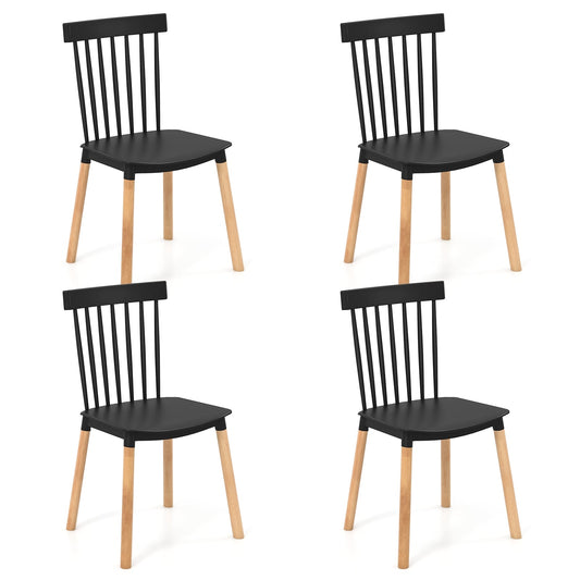 Set of 4 Windsor Dining Chairs, Spindle Backs, Curved Seats, Black Dining Chairs Black at Gallery Canada