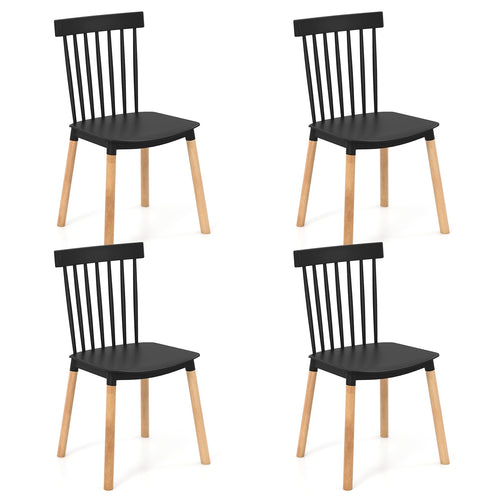 Set of 4 Windsor Dining Chairs, Spindle Backs, Curved Seats, Black
