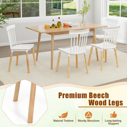 Set of 4 Windsor Dining Chairs with Spindle Backs and Curved Seats, White