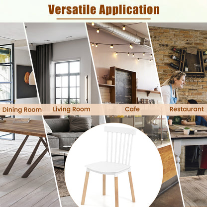 Set of 4 Windsor Dining Chairs with Spindle Backs and Curved Seats, White