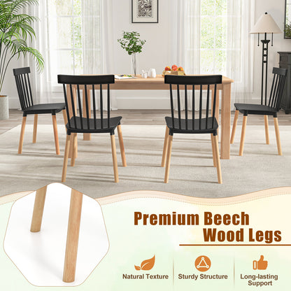 Set of 4 Windsor Dining Chairs with Spindle Backs and Curved Seats, Black