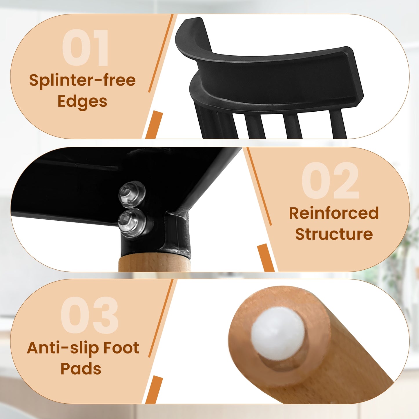 Set of 4 Windsor Dining Chairs with Spindle Backs and Curved Seats, Black