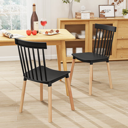 Set of 4 Windsor Dining Chairs with Spindle Backs and Curved Seats, Black
