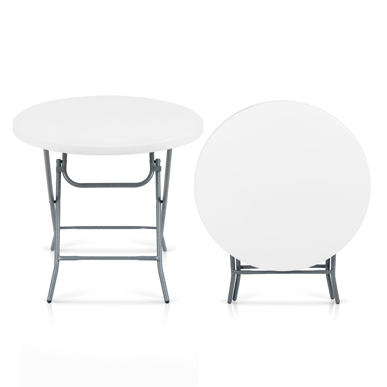 32 Inch Round Folding Table with Thick Tabletop for Picnic, White Picnic Tables White at Gallery Canada