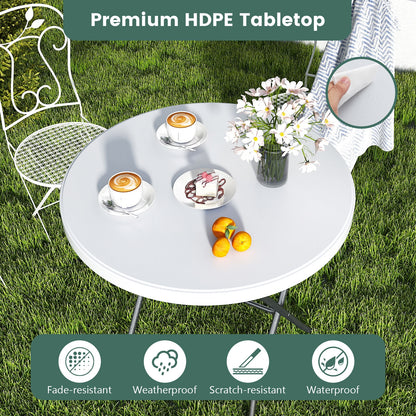 32 Inch Round Folding Table with Thick Tabletop for Picnic, White Picnic Tables at Gallery Canada