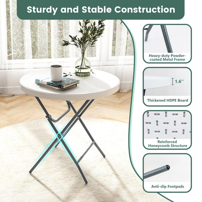 32 Inch Round Folding Table with Thick Tabletop for Picnic, White Picnic Tables at Gallery Canada