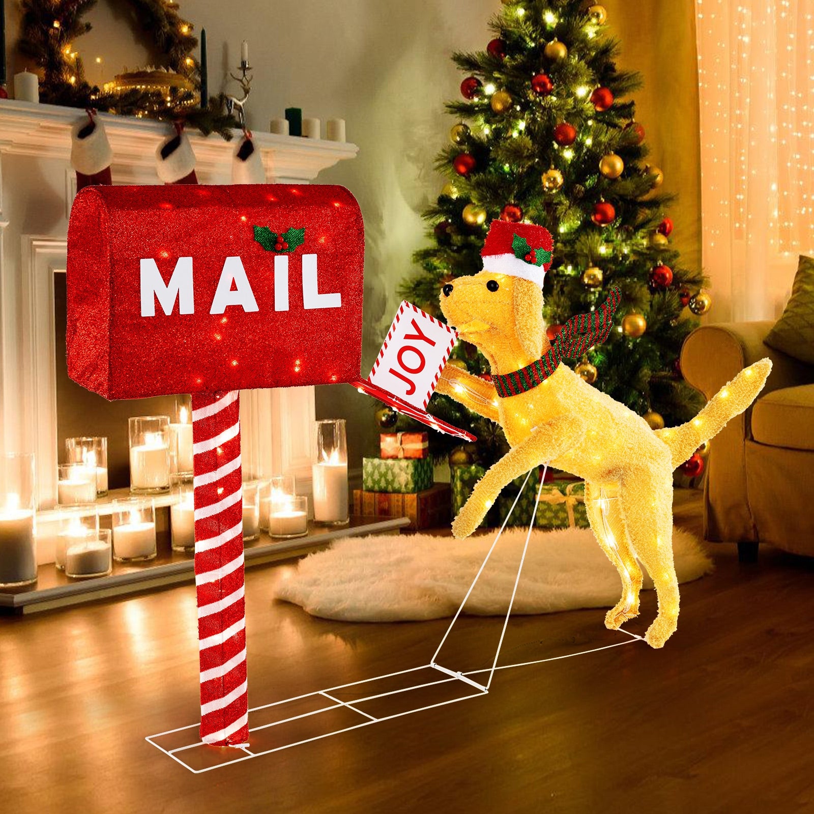 3.5 ft Christmas Mail Box With Dog, 120 Warm White LED Lights, Red Christmas at Gallery Canada