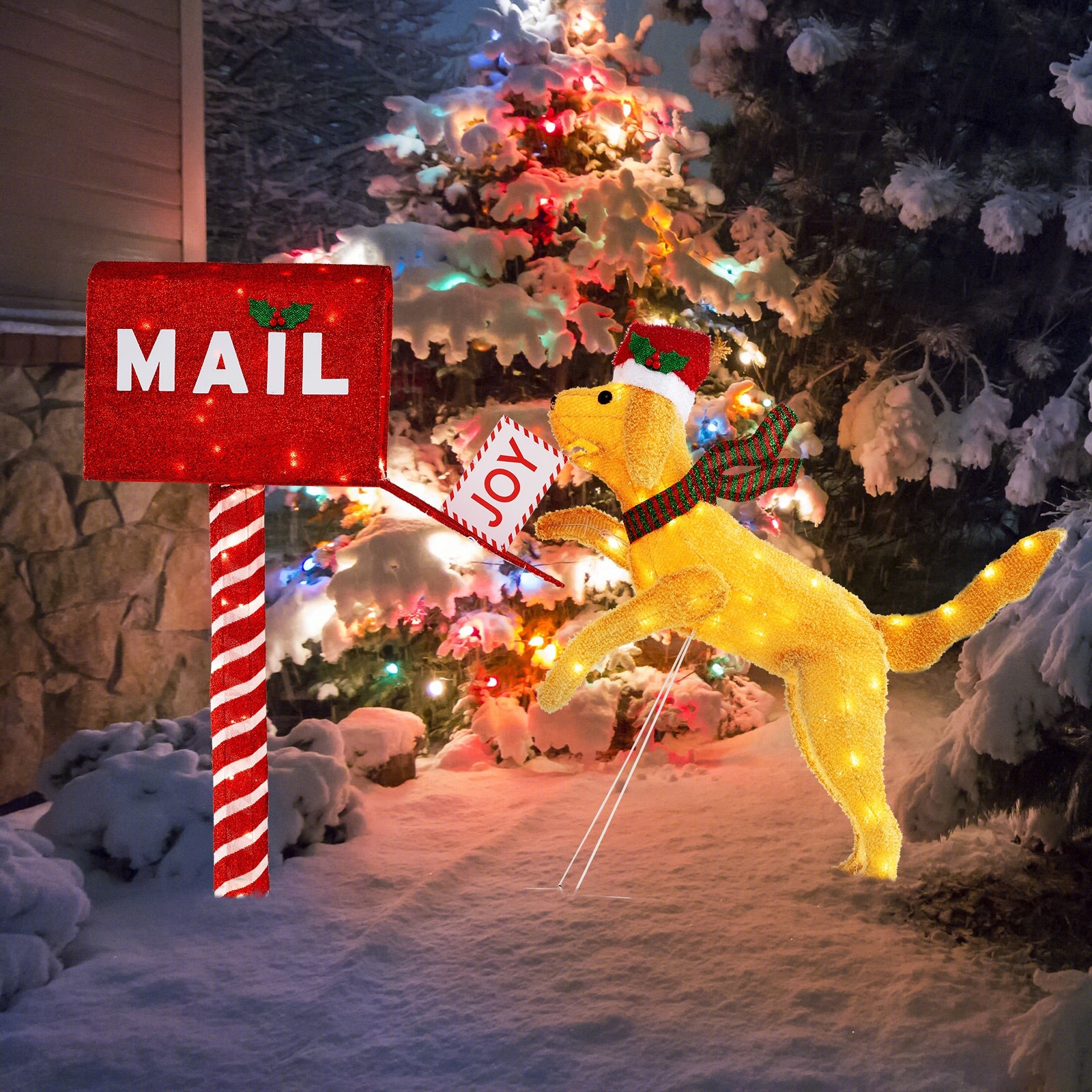 3.5 ft Christmas Mail Box With Dog, 120 Warm White LED Lights, Red Christmas at Gallery Canada