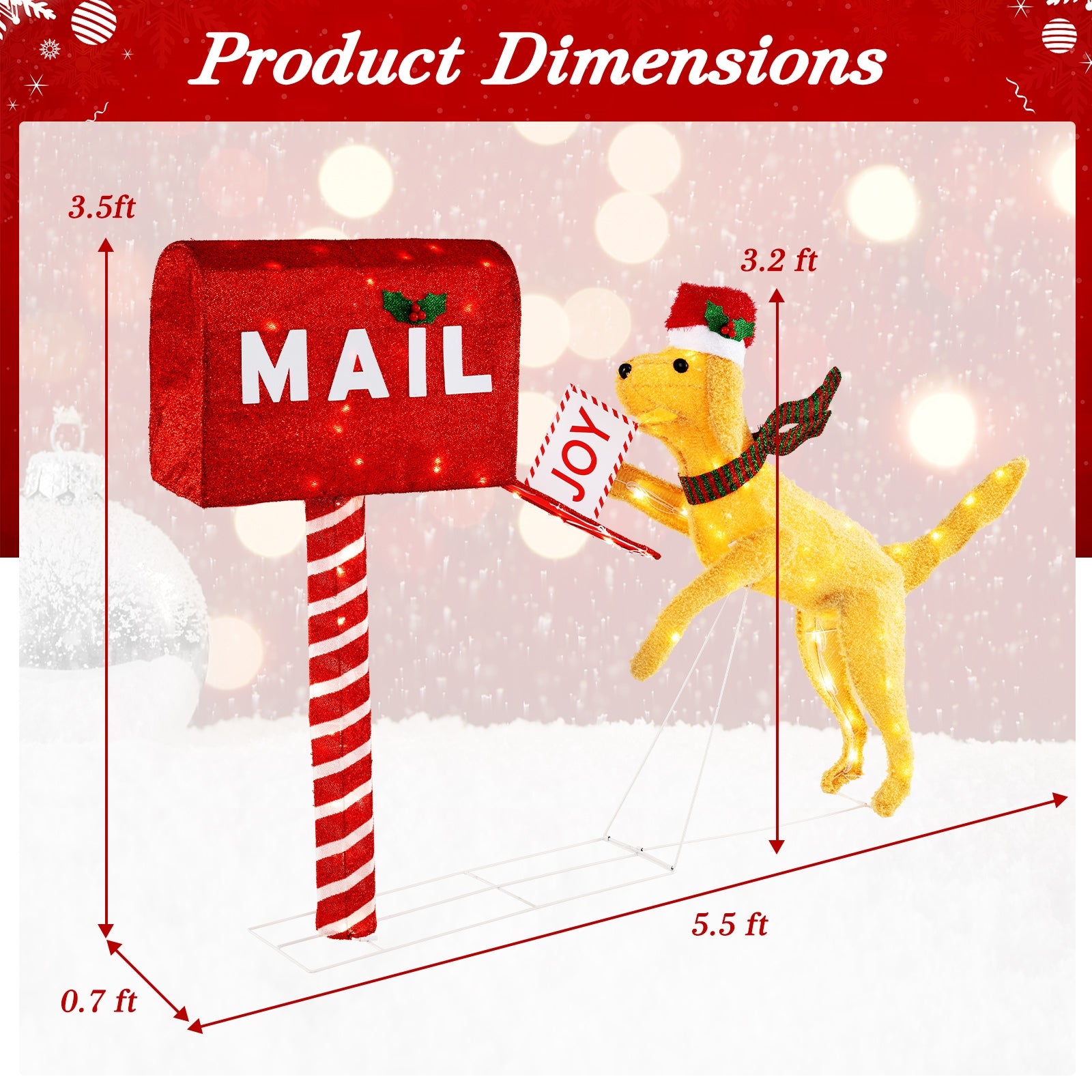 3.5 ft Christmas Mail Box With Dog, 120 Warm White LED Lights, Red Christmas at Gallery Canada